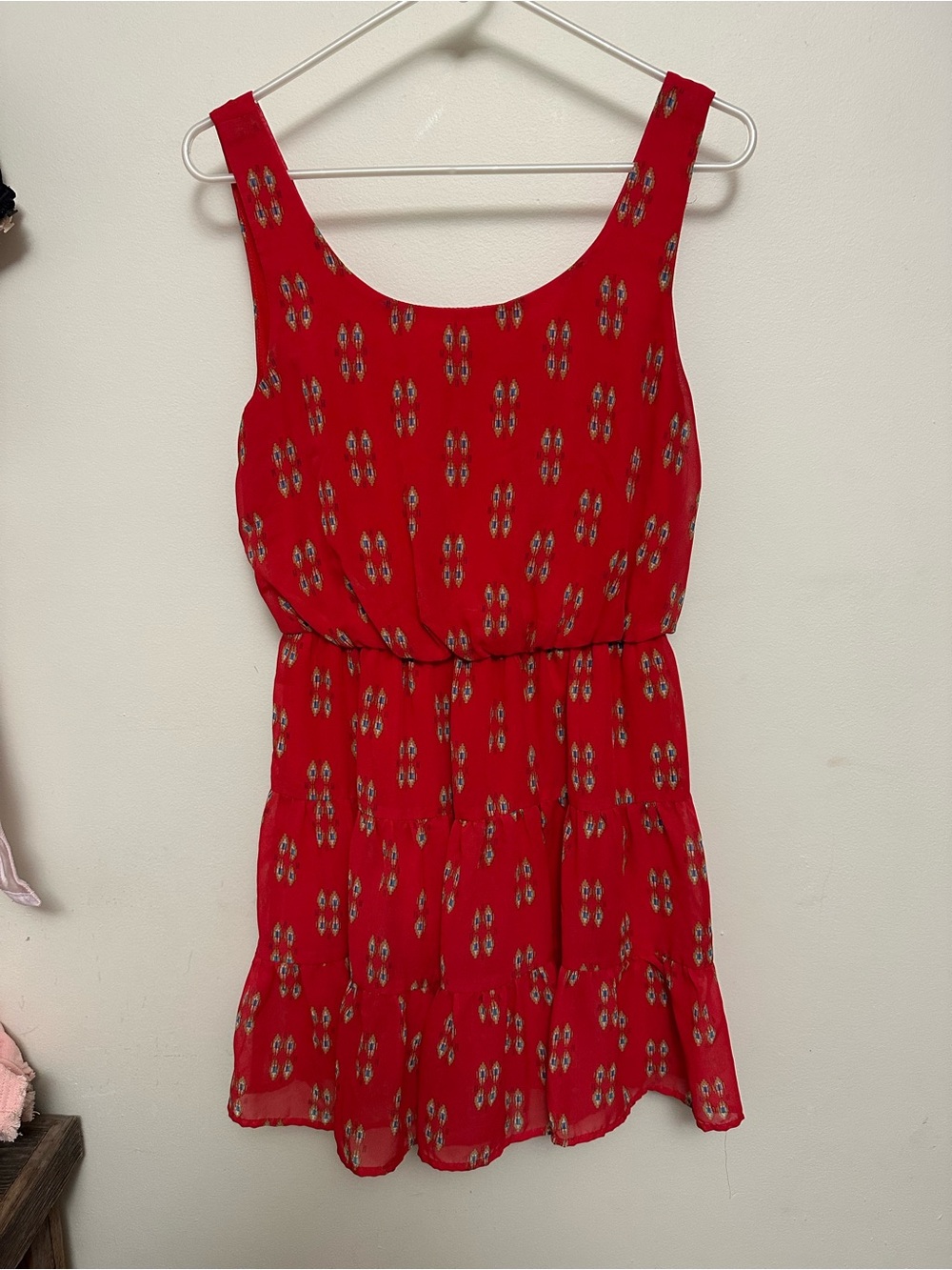 Jodi Kristopher Vibrant Red Sleeveless Dress with Subtle Geometric Motif